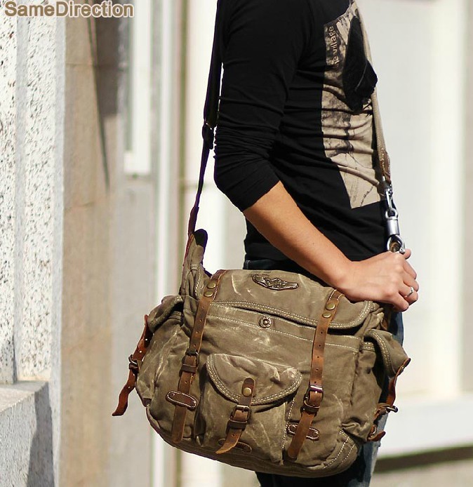 Canvas leather messenger bag, messenger bags for men canvas - YEPBAG