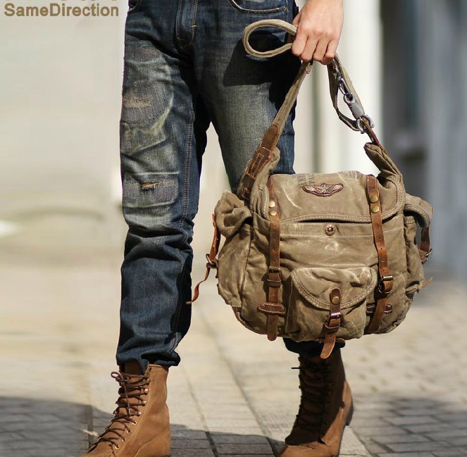 Canvas leather messenger bag, messenger bags for men canvas - YEPBAG