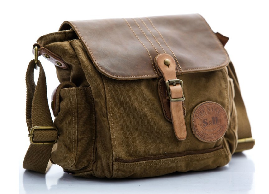 Mens canvas messenger bags, canvas and leather messenger bag - YEPBAG