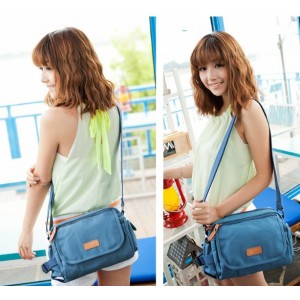 blue Canvas messenger bag for women