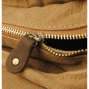 khaki canvas knapsack bag
