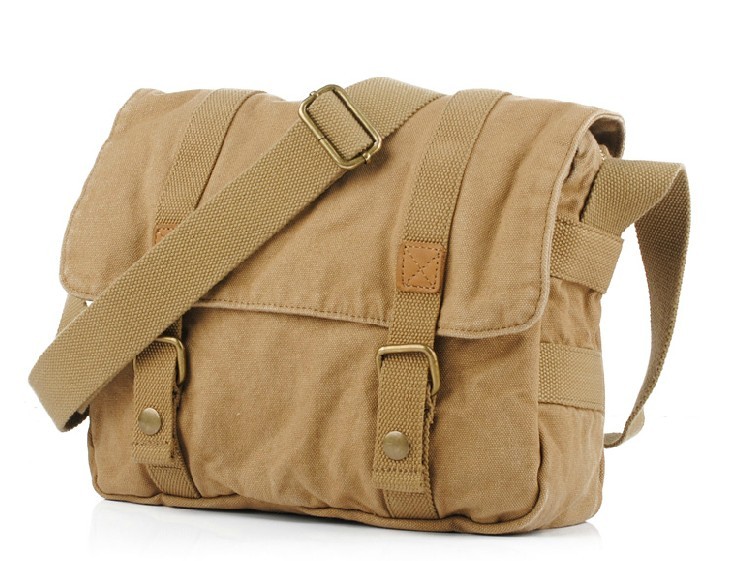 khaki canvas messenger bag
