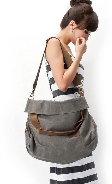 womens grey messenger bag