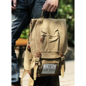 khaki vintage canvas rucksack backpack