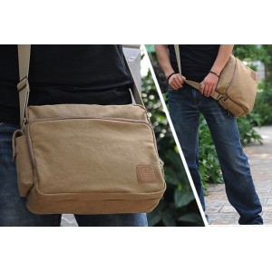 khaki fabric messenger bag
