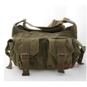 army green canvas and leather messenger bag