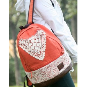 orange Canvas backpack for teenage girls