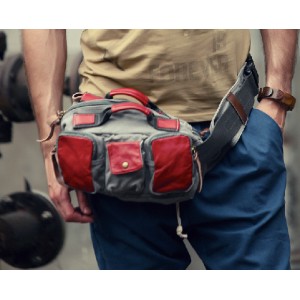 grey vintage canvas messenger bag