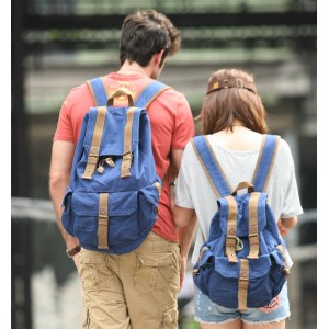 blue canvas knapsack backpack