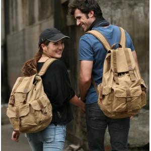 khaki canvas knapsack backpack