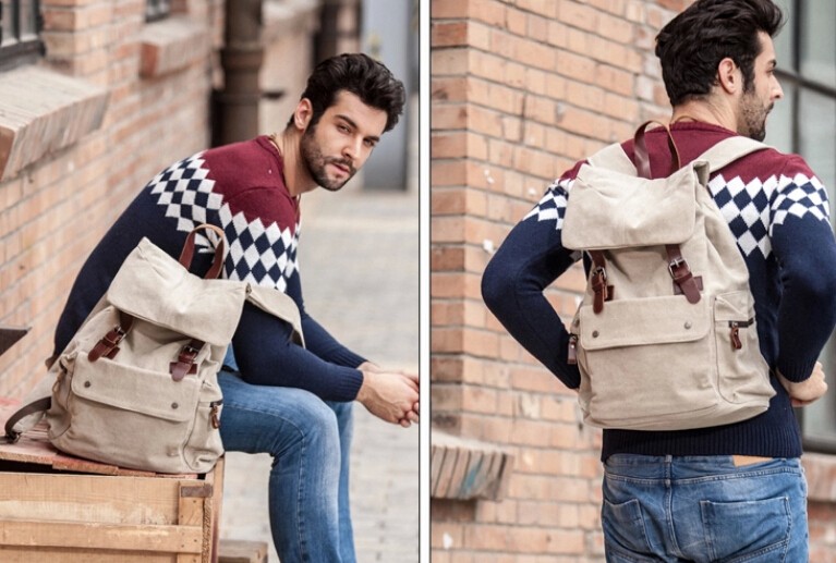 beige backpack mens