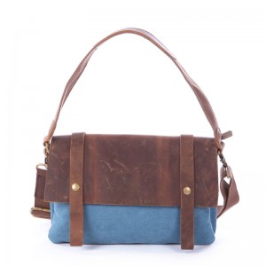Leisure cowhide canvas bag, girl's small Messenger