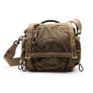 khaki men canvas shoulder messenger bag