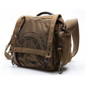 khaki canvas shoulder messenger bag
