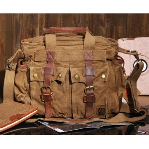 khaki canvas satchel messenger bag