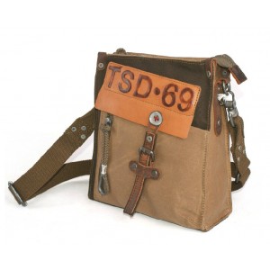 khaki Canvas and leather satchel