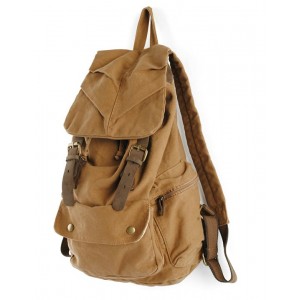 yellow Leather and canvas backpack