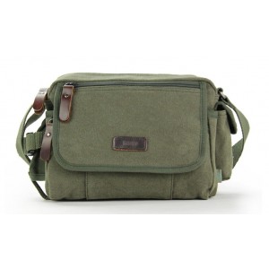 army green Mens canvas and leather shoulder bag