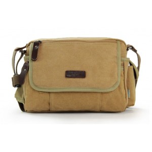 khaki canvas and leather shoulder bag