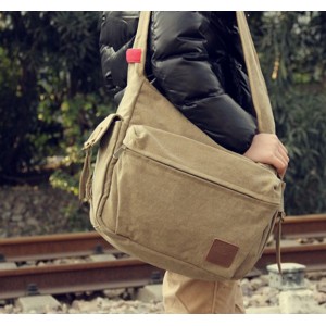 khaki men's weekday canvas messenger bag