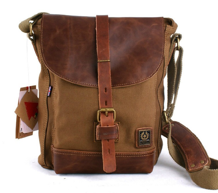 Leather and canvas messenger bag, canvas satchels for men - YEPBAG