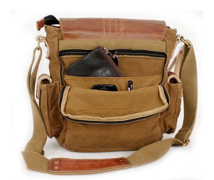 Mens canvas messenger bags, canvas and leather messenger bag - YEPBAG